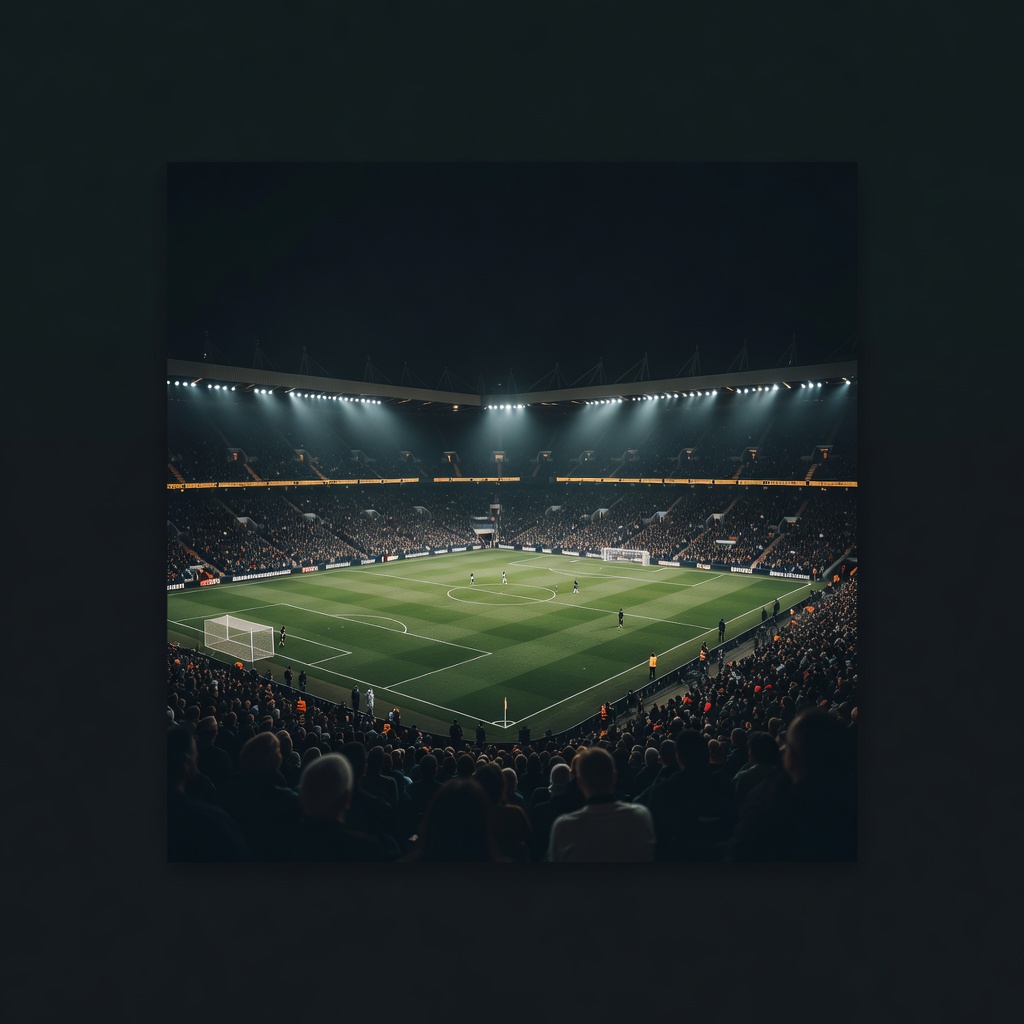Premier League stadium aerial view under floodlights